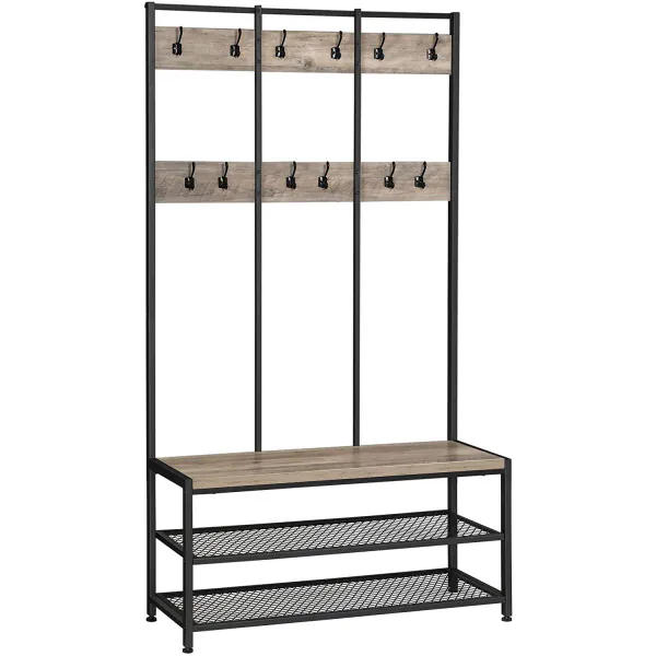 HOMCOM Kapstok, kledingrek met haken, garderobe met zitbank, opbergruimte voor de entree, gang, wit, 96 x 34 x 179,7 cm