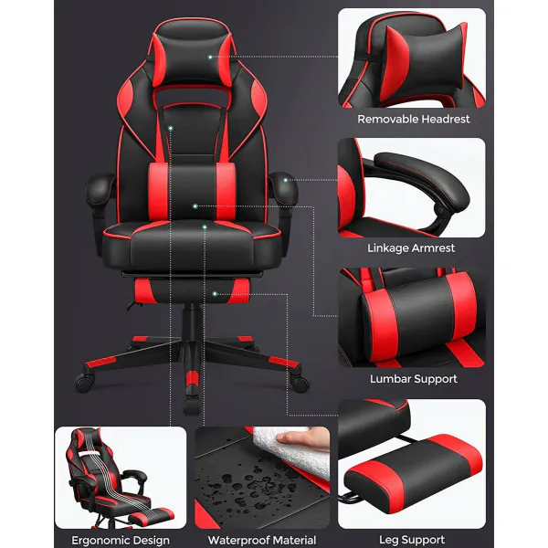 FANTASK Relaxstoel inklapbaar, vloerstoel met verstelbare rugleuning, vloerligstoel met slaapfunctie, vloerbank voor gamen, slapen, lezen, rood
