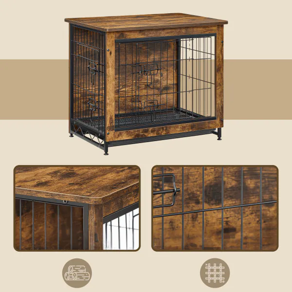 Yaheetech Hondenbench, meubels met hondendeken en 2 deuren, hondenbox voor thuis, moderne hondenhok, voor binnen, houten hondenbox voor woonkamer, 69 x 51 x 61 cm, grijs