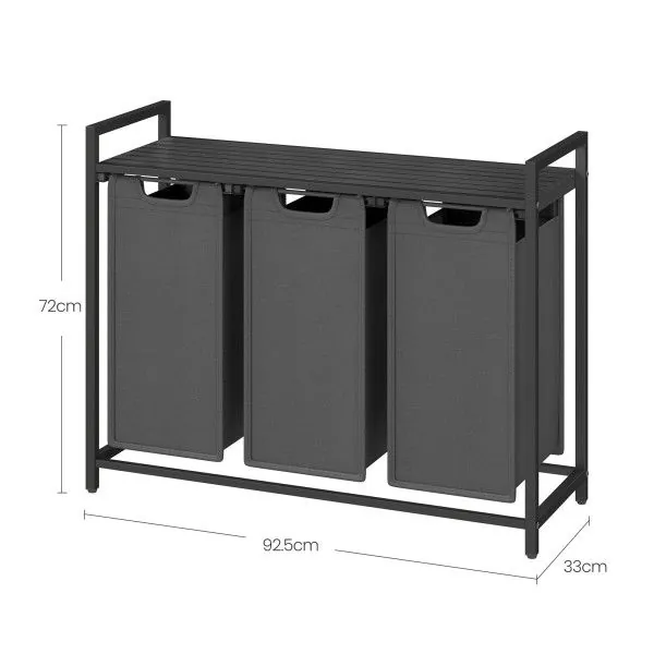 Wasmand - 3 vakken - oxford stof - 3 x 38 L - 92,5 x 33 x 72 cm