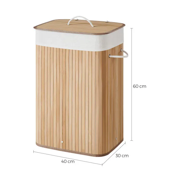 efluky Slanke wasmand met deksel, smalle wasmand met afneembare tas, magere vuile wasmand met bamboe handgrepen voor badkamer, slaapkamer en wasruimte, 75 liter, roze