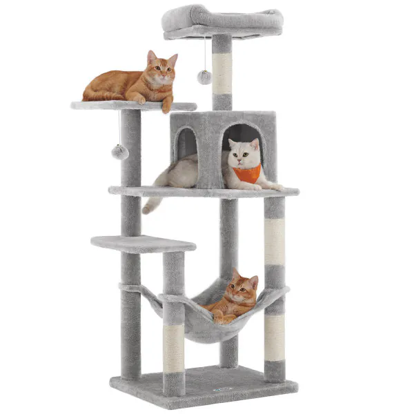 Globlazer kattenboom xxl 195 cm hoog met 2 kattenhuis, 2 Zitstang gevoerde, groot Hangmat 50 * 33CM, Mand, stabiele Krabpaal voor katten Volwassen Rusten spelen Binnen (F76, Donkergrijs