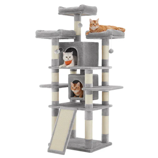FEANDREA Krabpaal, stabiele kattentoren, 2 pluche zitstokken, 112 cm, beige PCT215M01