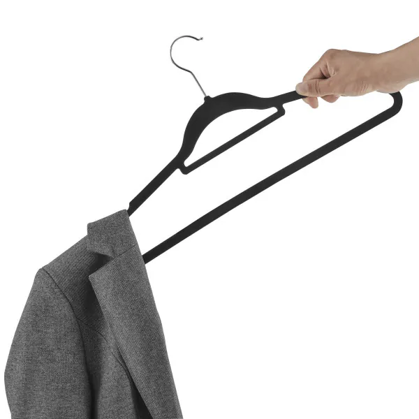 Relaxdays 50 stuks kledinghangers voor pakken, kleerhangers, metaal met rubber, antislip, compact, 45 cm, zwart Relaxdays 50 stuks kledinghangers voor pakken, kleerhangers, metaal met rubber, antislip, compact, 45 cm, zwart