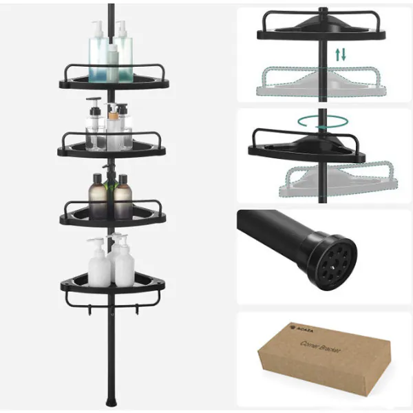 Praktisch doucherek - 4 schappen - verstelbaar in hoogte - 85-305 cm - zwart Praktisch doucherek - 4 schappen - verstelbaar in hoogte - 85-305 cm - zwart