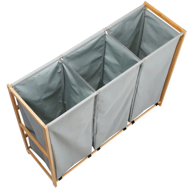 LAMU Wasmand van 180 liter, 3 vakken, grote wasmand met deksel en stevige handgrepen, afneembare waszak, inklapbare wasmand voor slaapkamers, badkamers, wasruimte, zwart