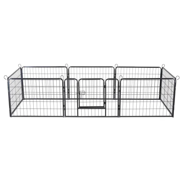Hondenbox, 8 panelen, voor huisdieren, 80 x 60 cm, zwart, buiten/binnen