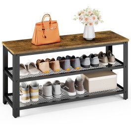 Schoenenrek Schoenenrek 100 x 28,5 x 42 cm open schoenenkast met 2 planken voor hal, slaapkamer, woonkamer, schoenenbank, hout, vintage donkerbruin (A - Breedte: 28,22 inch