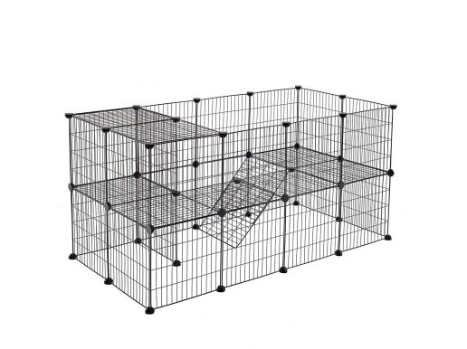 Tweedekans - Metalen kooi - 2 niveaus - voor cavia, konijn, puppy - 143x71x73 cm - zwart 