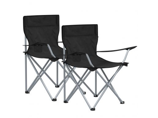 Set van 2 opvouwbare campingstoelen - klapstoelen voor buiten - met armleuningen en bekerhouders - stabiel frame - draagvermogen 120 kg - zwart