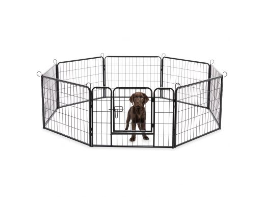 Hondenren in 8 panelen - hondenkennel - met deur - 60 cm hoogte - zwart