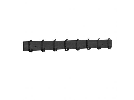 Lange wandkapstok - retro - 8 zwarte haken - 88x6.5x1.5 cm - zwart